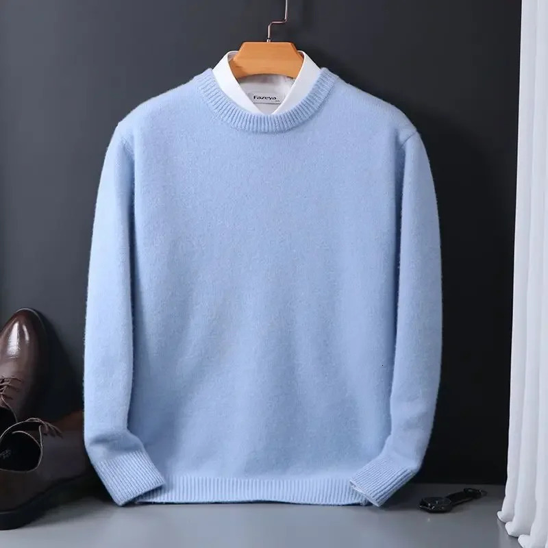 Round-Neck Wool Pullovers Men's Solid Autumn Winter Warm Cashmere Knitted Sweaters Male Casual Basic Soft Knitwear Pullover 261015