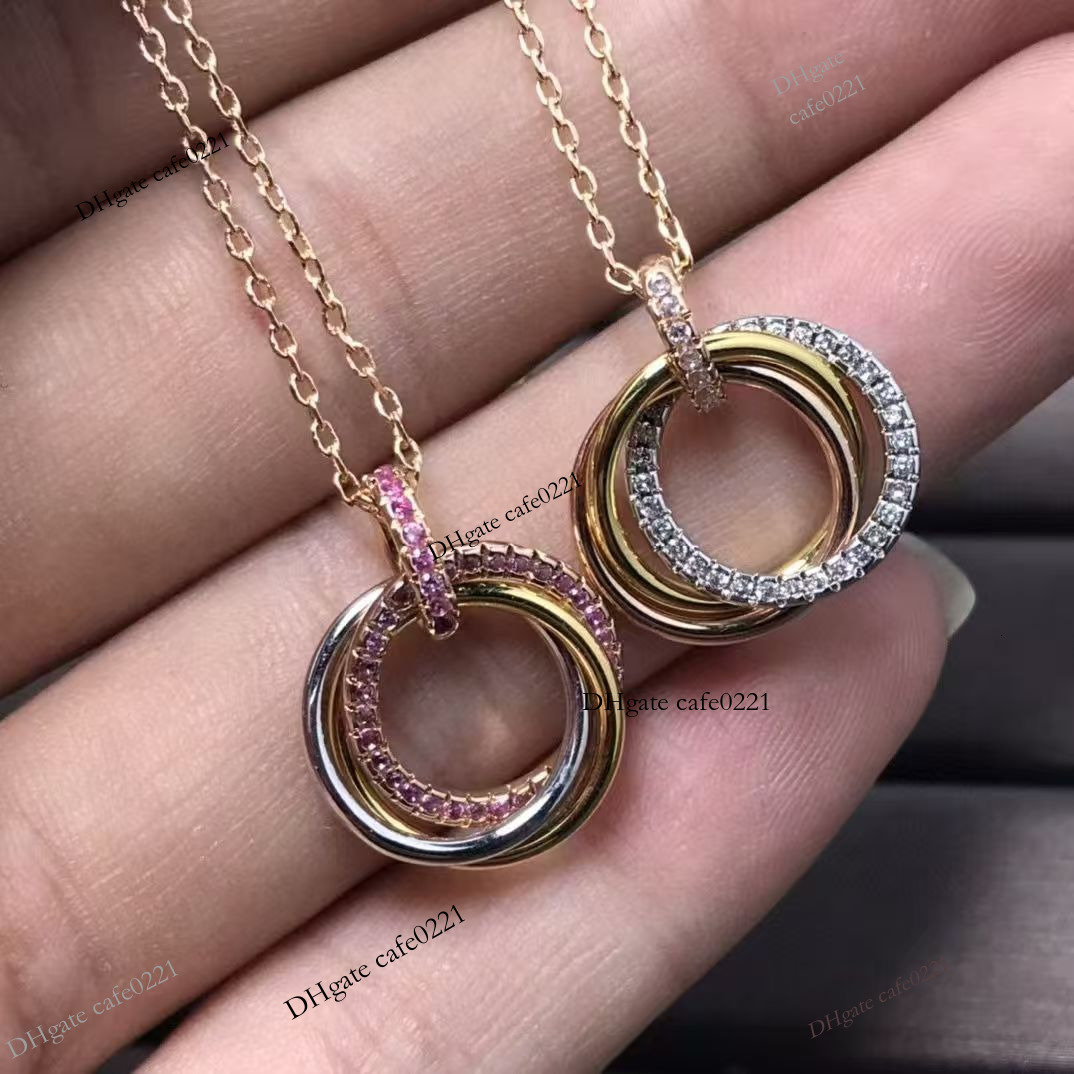 Fashion Necklace Designer Three-color Pink Diamond Triple Ring Necklace Circular Ring Necklace Women Men 18k Gold Plating Non Fade Designer Jewelry
