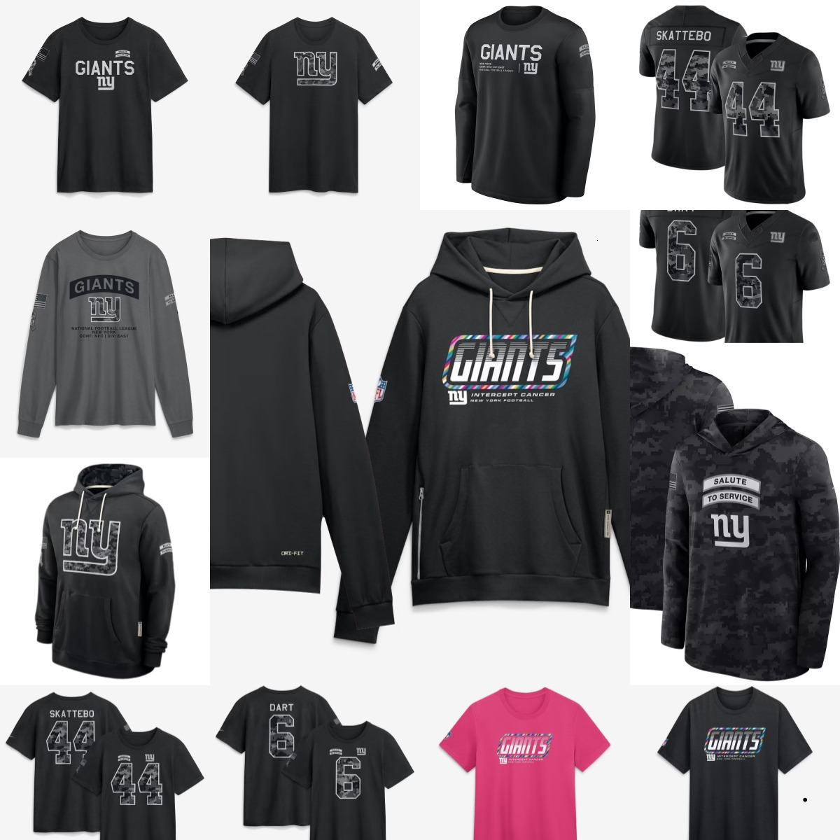 Giants 2026 Men Crucial Catch Sideline Standard Issue Pullover Hoodie T-shirt Jerseys Women Youth Black Pink Jacket
