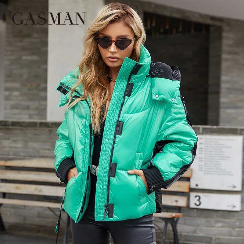 Women's Down Parkas GASMAN 2022 New brand warm high-quality winter jacket women Short Splice color parkas High collar Hooded Women's jacke