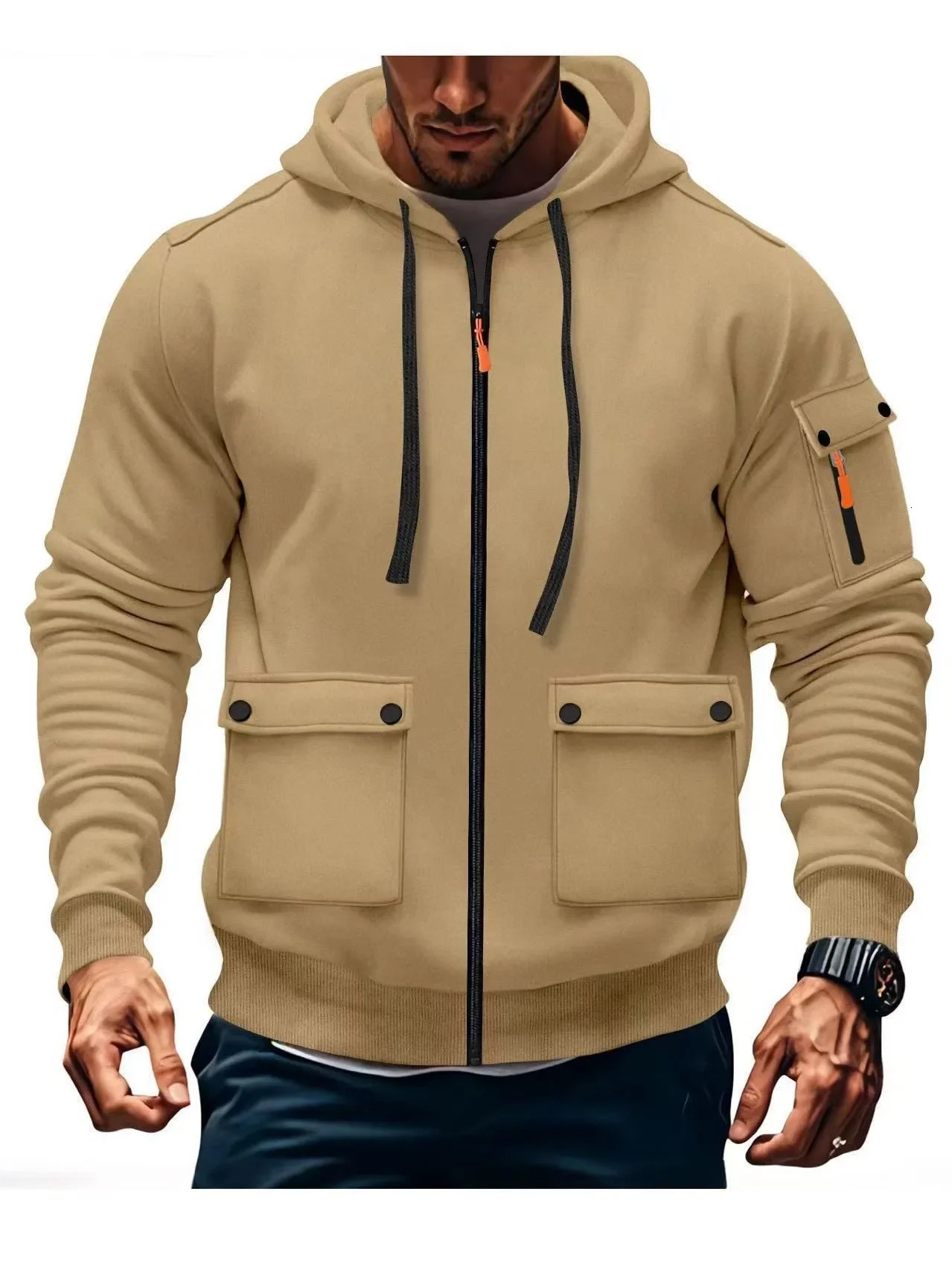Mens Long Sleeve Zipper Hoodie Spring Autumn Winter Fleece Sweatshirt with Pocket Fashionable Sports Outfit Male Fashion 2026 261016