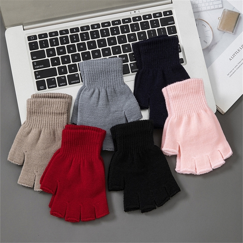 1pair Black Short Half Finger Fingerless Knit Wrist Glove Winter Warm Stretch Work Gloves for Women and Men Cycling Accessories260920ww