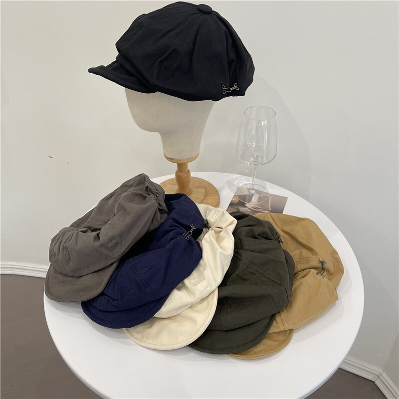 Japanese Style Retro Large Octagonal for Women Spring Summer Versatile Literary Artist Newsboy Hat Face Slimming Cloud Beret