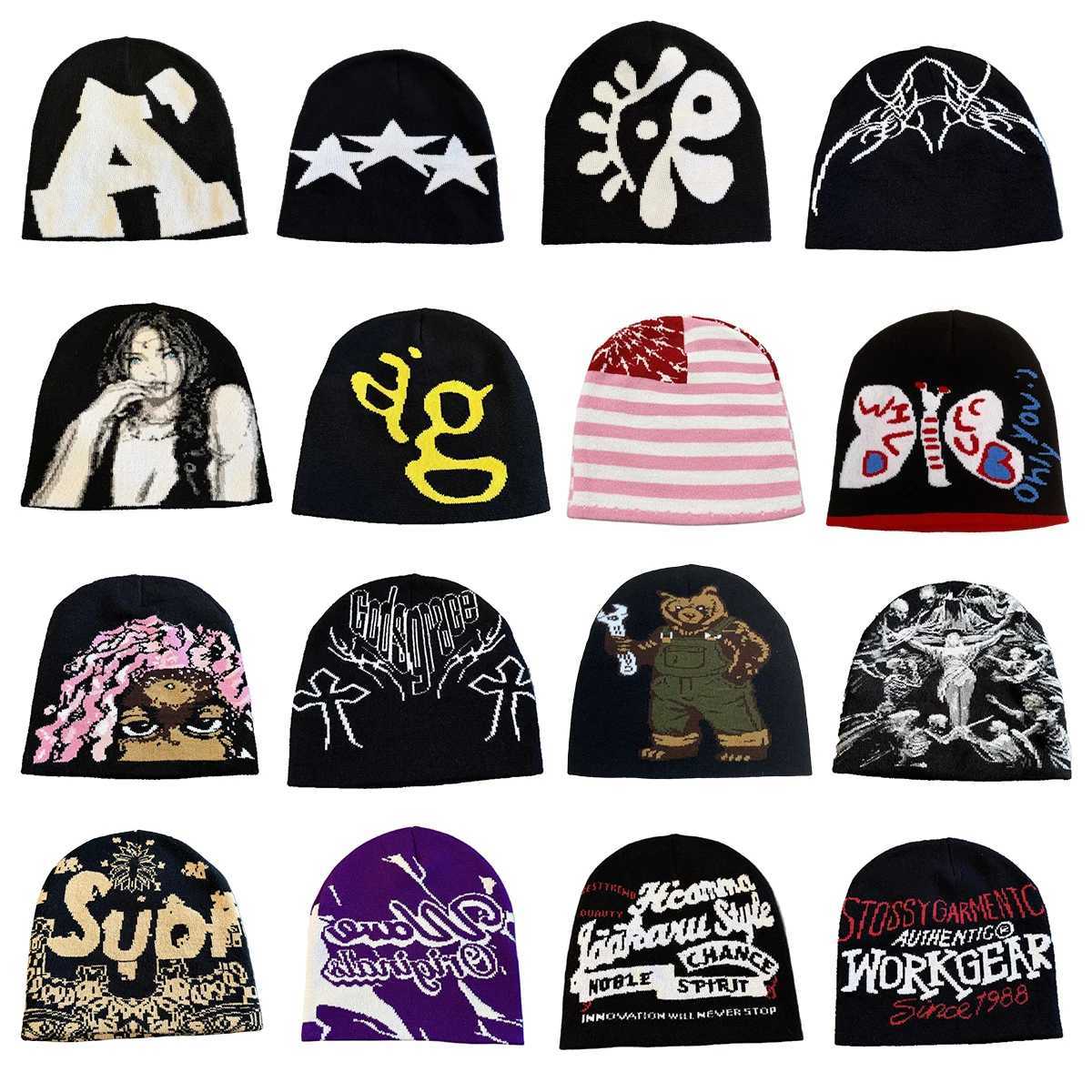 Beanie/Skull Caps New Fashion Jacquard Beanies for Women Men Autumn Winter Outdoor Y2K Skullcap Warm Skiing Hat Cold Hat Hip Hop Cycling Knit Hat Q2