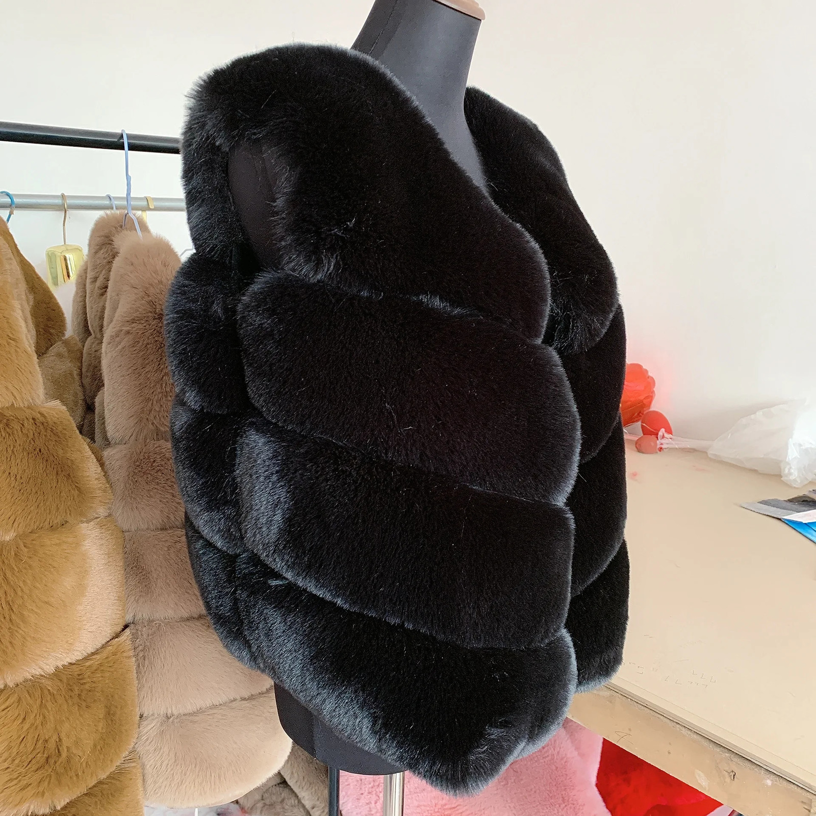 Winter Womens Cold Blouse with Fur Faux Coat Vest Fluffy Jacket Thick Synthetic for Women 261017