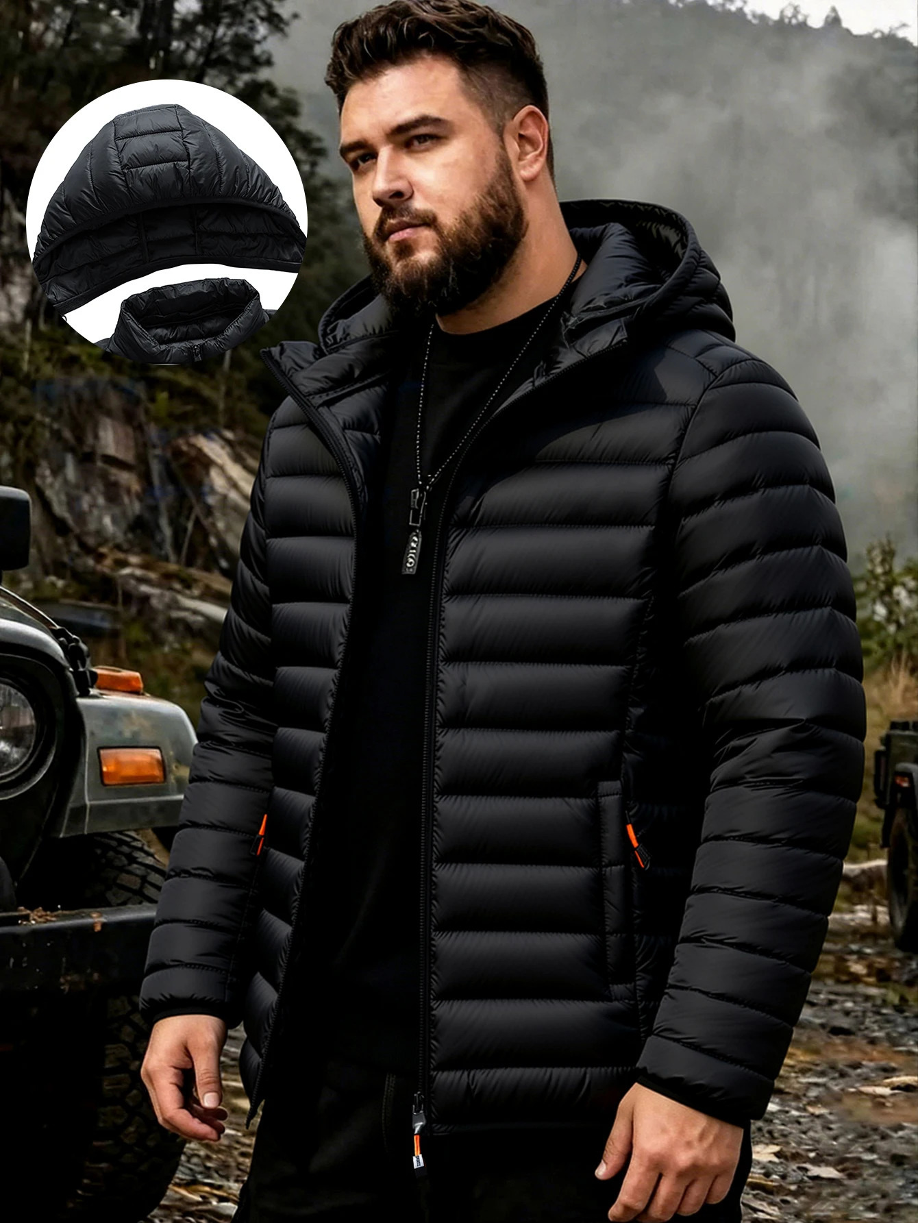 Men's Winter Windproof Warm Hooded Jacket Lightweight Stand up Collar Outdoor Sports Leisure Plus Size Coat 261016