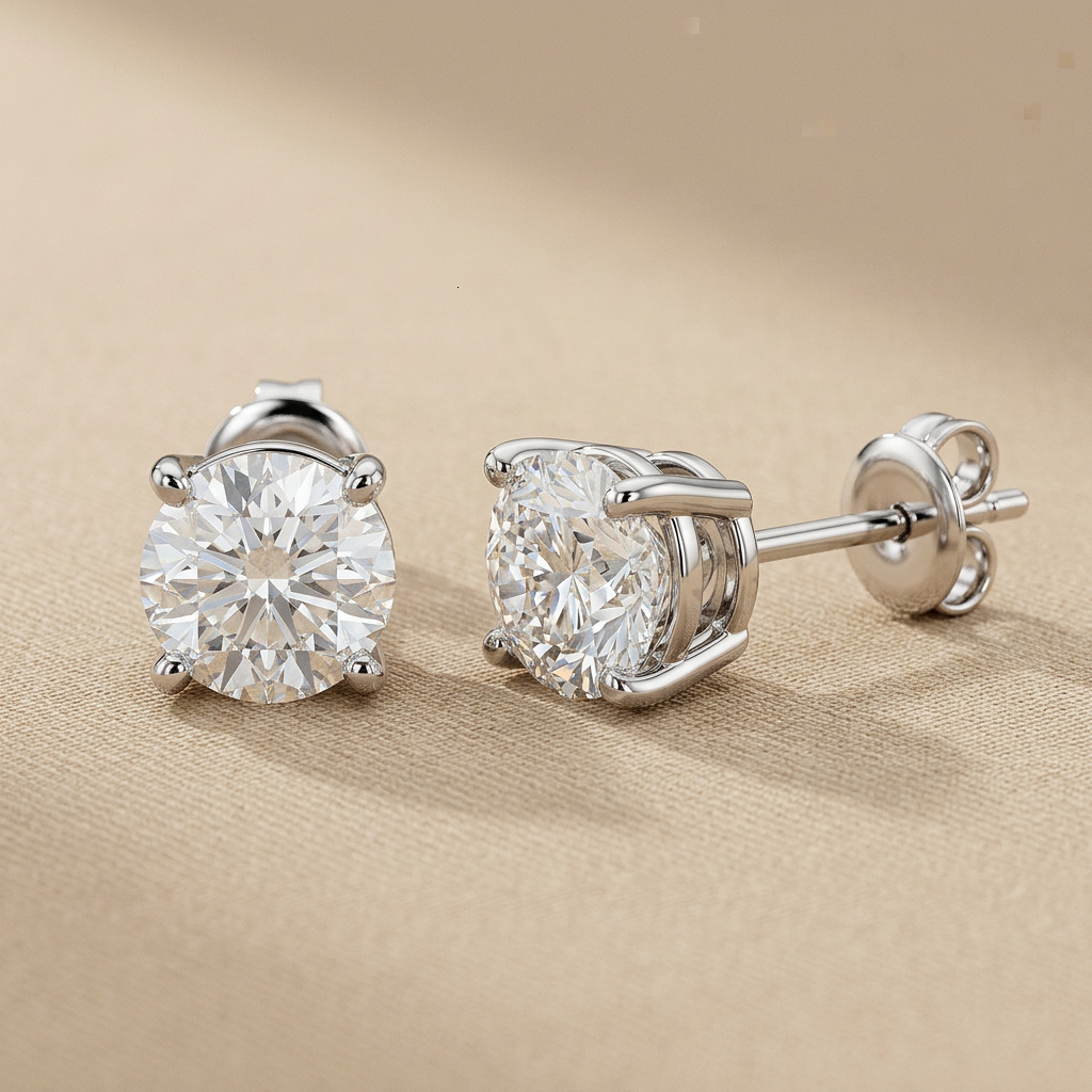 2.1CTW Round Cut Basket Solitaire Stud Earrings Lab Diamond 14K Solid Gold IGI Certified CVD/HPHT VVS Fine Jewelry for Women