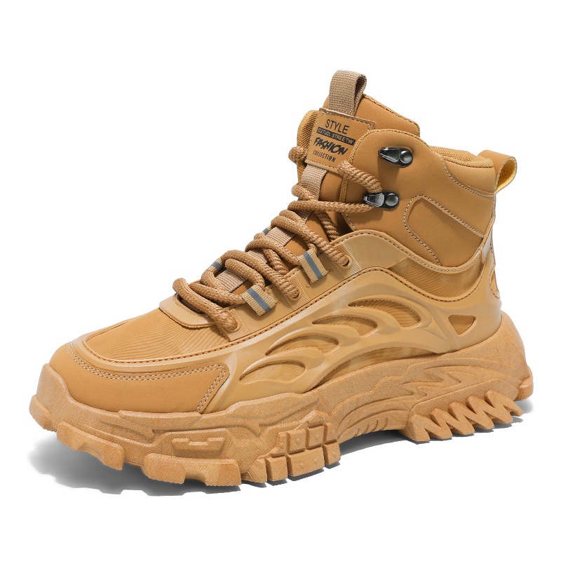 Men's High Top Combat Boots PU Leather Chunky Sole Work Boots Outdoor Casual Style