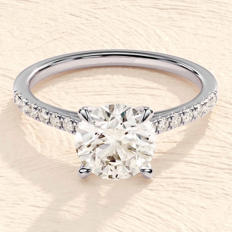 10k 14k 18k Solid Real Gold Vvs Moissanite Knife Edge Round Pave Side Stone Wedding Engagement Rings for Women Men Jewelry