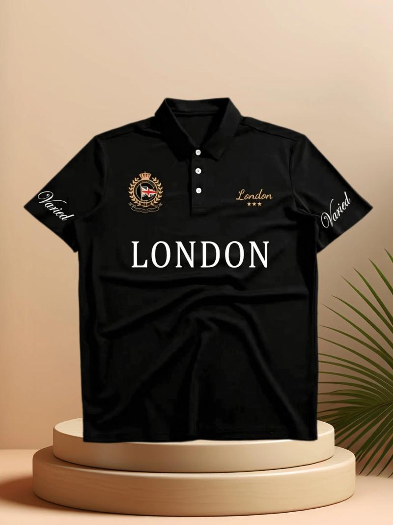 Men'S Casual Print Pattern Polo Shirt City Name Hip-Hop Style Street Fashion Wear Summer Outdoor