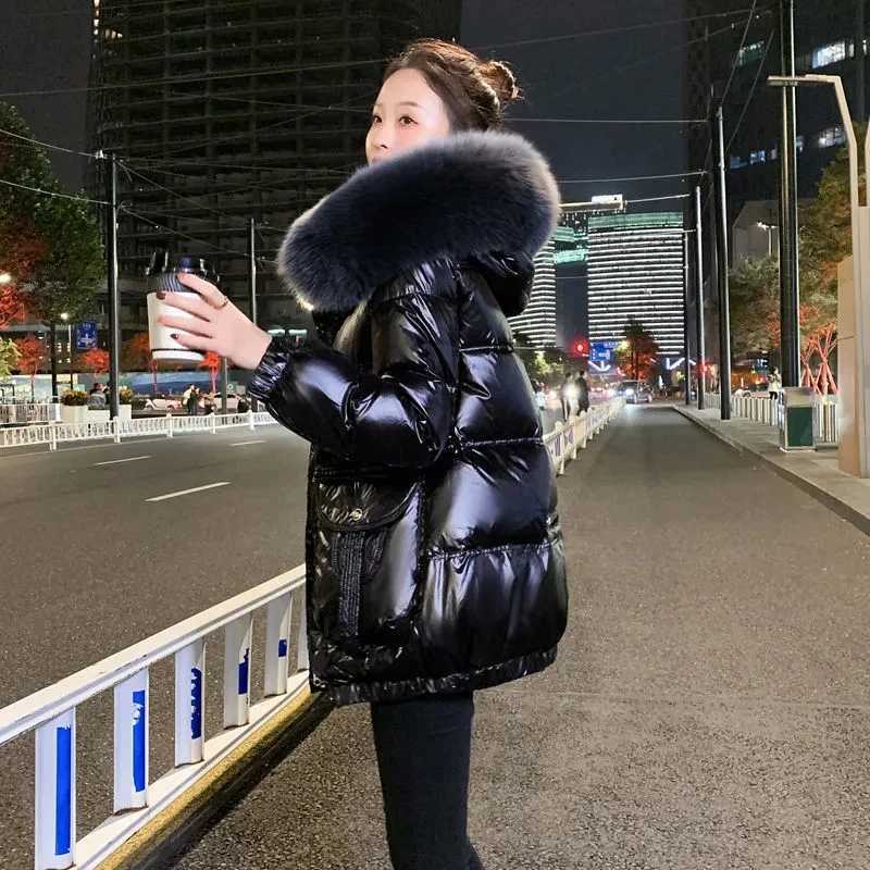 Women's Down Parkas Down Padded Jacket Women's 2024 New Parkas Short Style Big Fur Collar Hot Style Winter Cotton Coat Wash-Free Jackets F
