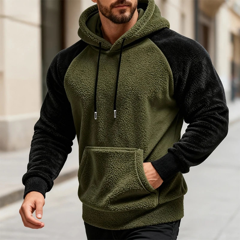 Winter Men Fleece Hooded Sweatshirt Long Sleeve Match Colors Shoulder Cuff Hoodies Trendy Big Size Light Weight Outerwear M2XL 261017