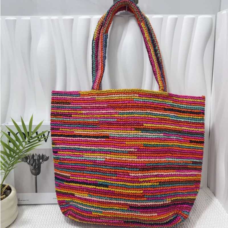 Evening Bags New Large Capacity Lafite Grass Handmade Weaving Shoulder Bag Tote Bag Fashion Travel Women's Handbag Summer Beach Bag H261016