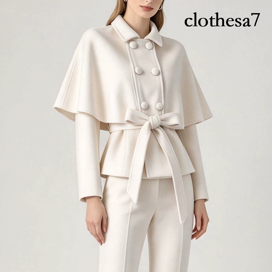 Elegant stylish double-faced wool coat women, featur cape design, perfect for autumn winter, with a double-breasted closure, versatile, slim-fit, an