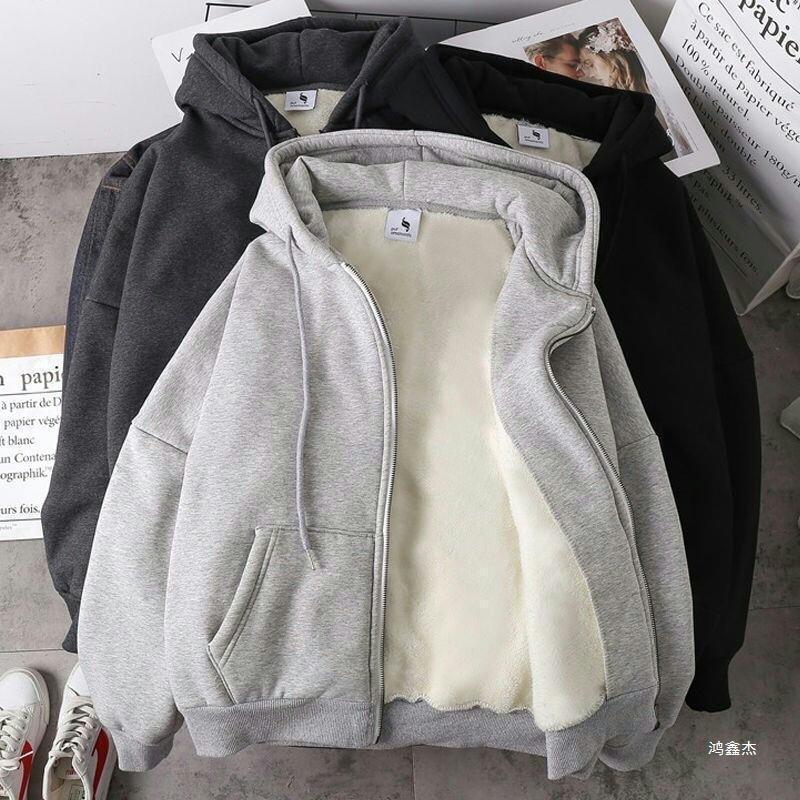 Sweat à capuche à fermeture éclair pour hommes, sweat-shirt à capuche doublé en polaire, veste d'hiver ample et décontractée à manches longues de