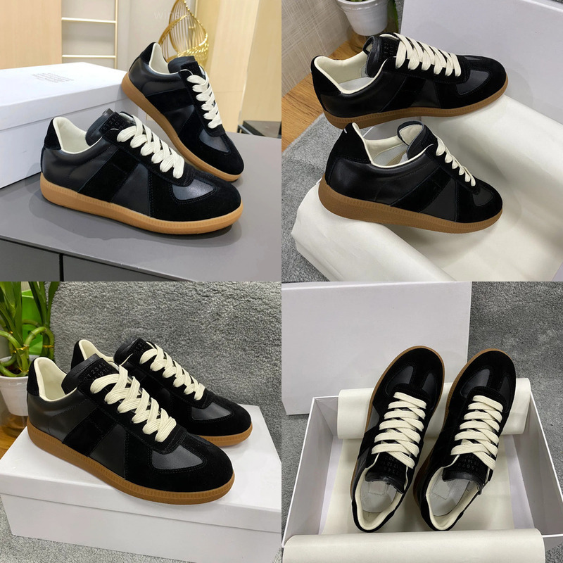 With Box Designer Shoes Margielalies Gats German Army Trainer Replicate Suede MM6Mens Women Sneakers paint splatters Casual Shoes Grey White Black C