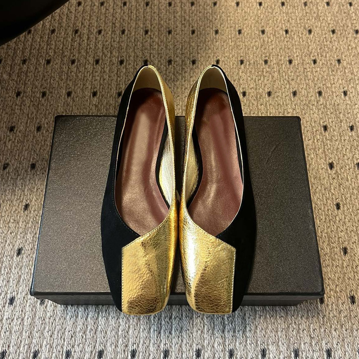 Women Luxury Color Block Square Toe High Heels Soft Cow Leather Slip On Pumps For Office Daily Night Out