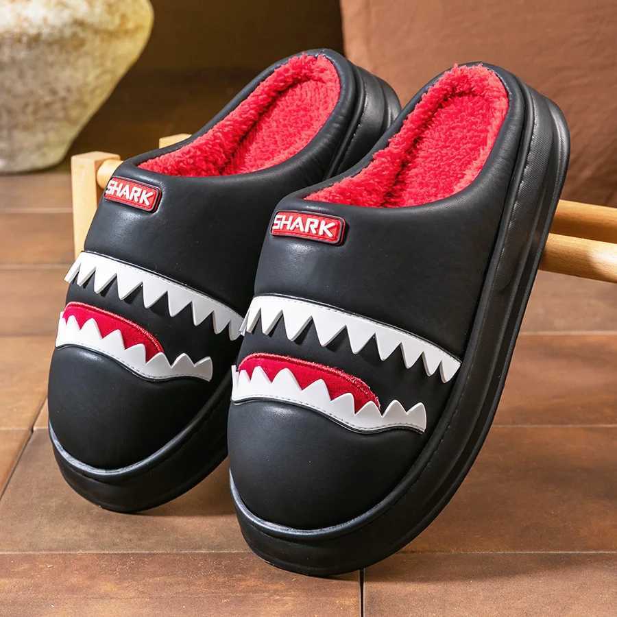 Warm Platform Slippers Men PU EVA Memory foam Soft Shark Cute Design Comfortable Non Slip House Shoes High Quality Q261015