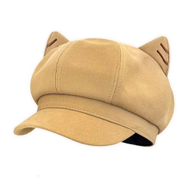 2025 New Cat Ear Octagonal Hat for Women, Spring and Autumn Vintage British Newsboy Cap, Japanese Style Versatile Baseball Cap
