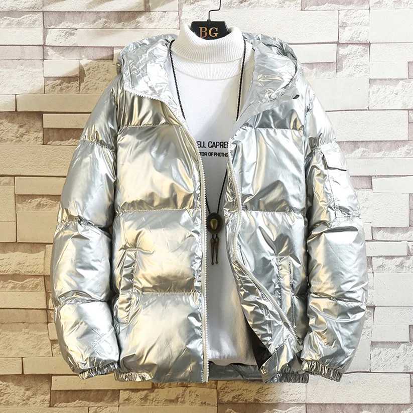 Women's Down Parkas Women's Down Jacket Winter Glossy Silver/Black/Gold/Blue Plus Size Hooded Parka Outwear Down Padded Coats FemaleT26101