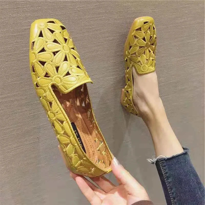 Size 35-42 Square Toe Summer Shoes for Women Embroidery Shoes Soft Slipon Loafers Moccasin Leisure Women's Ballet Flats 261017
