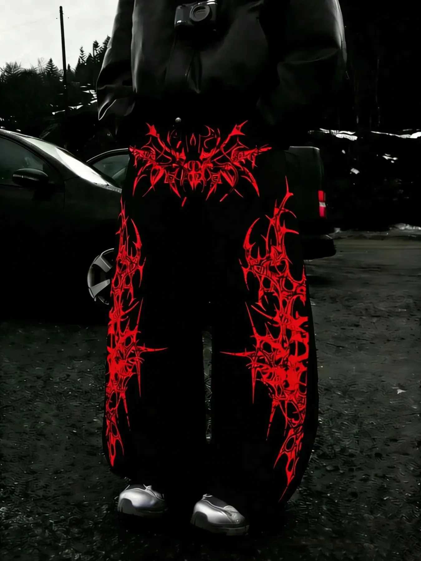Men Women Y2K Punk Aesthetic Thorn Pattern Straight Leg Jogger Pants Gothic HipHop Street Casual Trousers Streetwear Bottoms S261016NPR4