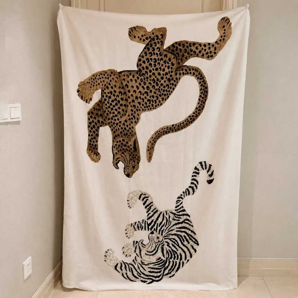 Leopard Print Leopard Print Scarf Fringed Edge Breathable Silk Scarf Lightweight High-End Texture Fringed Shawl Shoulder Draping S261017ERJ7
