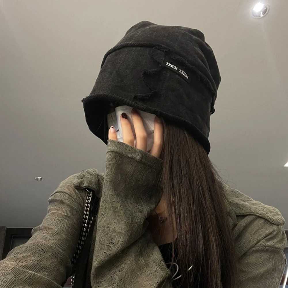 Beanie/Skull Caps Unisex Fashion Beanies Skullies Big Head Circle Vintage Washed Bowler Hat Solid Color Cotton Elastic Bonnet Hat Hip Hop BeanieT261