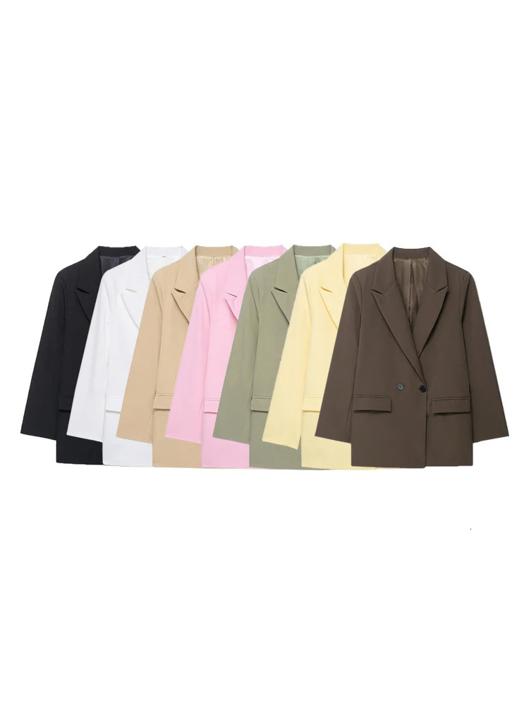 Women's DoubleBreasted Solid Color Blazer Coat Long Sleeve Office Wear for Spring Autumn Winter Old Money Style 261015