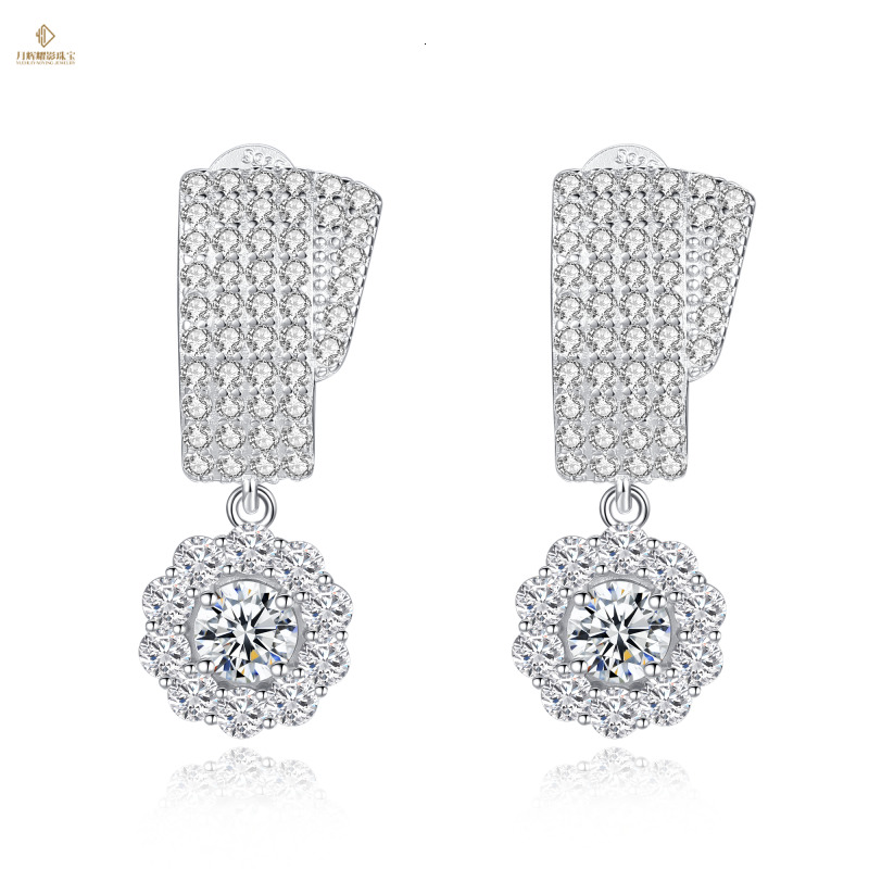Vvs Women's Luxury Jewelry 925 Sterling Silver Full Light Moissanite Pendant Earrings Snowflake Shape Pass Diamond Tester