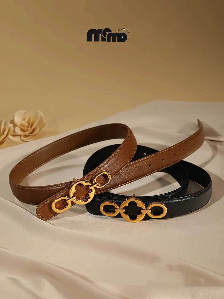 Women's Fashion Classic Belt Ladies Leather Belt with Gold Buckle - Ideal for Dresses Jeans and Coats S261017T2FC