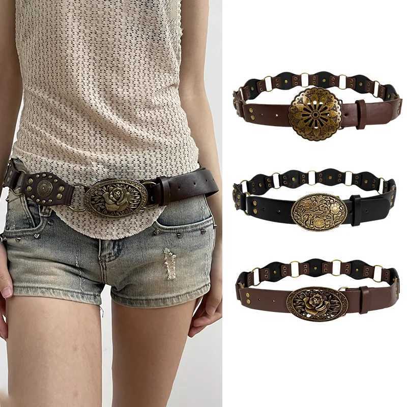 Western Cowgirl Cowboy Designer Belts For Women Retro Y2K Spliced Girdles Waistband Female Personality Round Trend Jeans Belt S261017PMOG