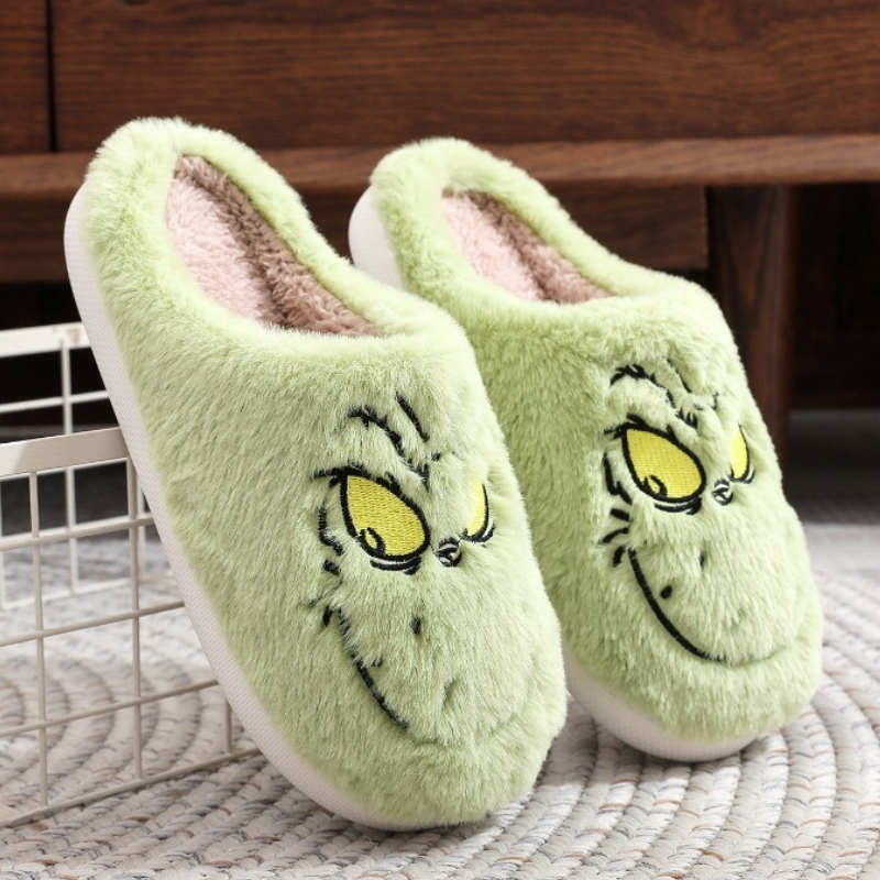 Autumn Winter Fashion New Plus Size Women's Home Slippers Indoor Lazy Green Fur Monster Plush Flat Bottom Comfortable Cotton Mop ddmykukumalu