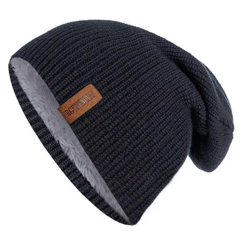 Beanie/Skull Caps New Unisex Letter Beanie Hat Leisure Add Fur Lined Winter Hats For Men Women Keep Warm Knitted Hat Fashion Solid Ski Bonnet CapT26