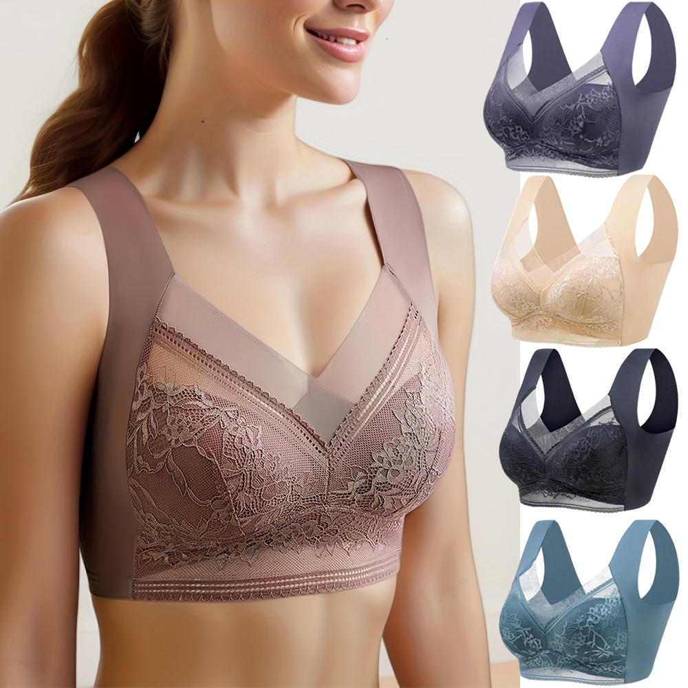 L-6L Women Large Bra Push Up Ice Silk Seamless upper Bralette Lace Wireless Summer Bras Plus Size Top Lingerie Underwear 15019 dongdumaoyi