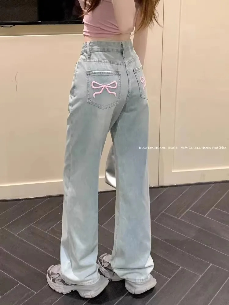 Women's Straight Leg Slimming Jeans Loose Fit Wide Leg Hong Kong Style Mm Sensibility 261015