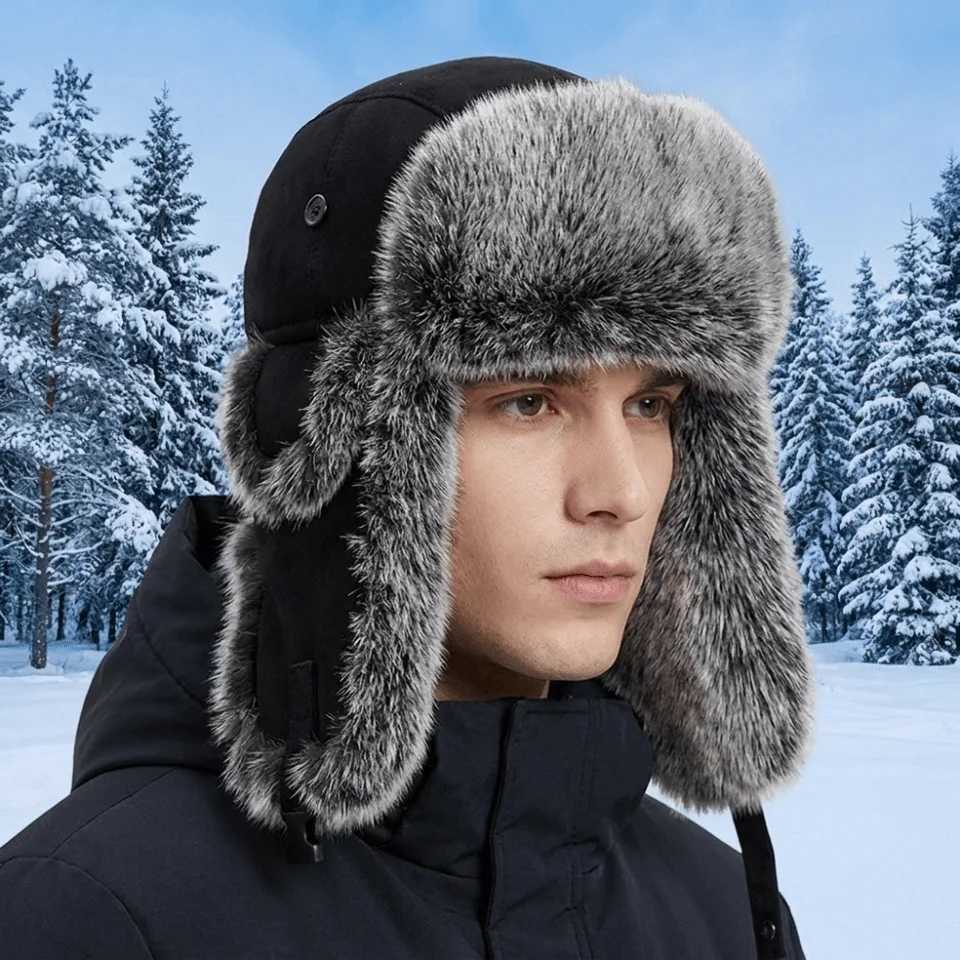 Trapper Hats Fashion Suede Fabric Men Lei Feng Hat Imitation Fur Thick Ear Protection Hat Warm Fleece-Lined Windproof Ski Hat Cold WeatherT261017
