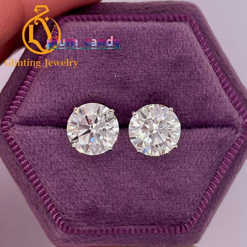 Luxury Classical Design Fine Jewellery Gold Earrings Stud Real IGI Certified White Round Shape Lab Grown Diamond Earrings