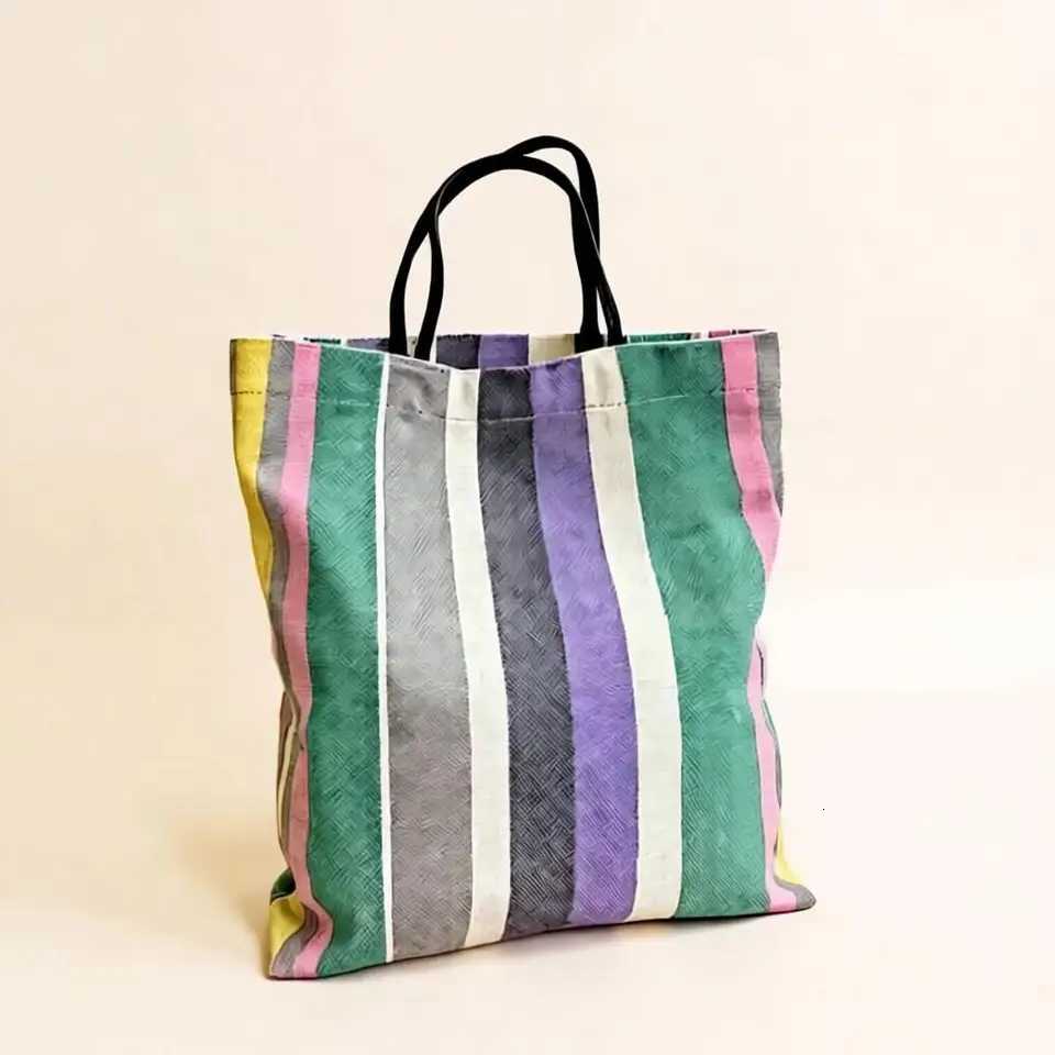 Evening Bags Y2K Rainbow Striped Tote Bag Large Capacity Canvas Shoulder Handbag Vintage Casual Shopping Bag Minimalist Streetwear H261016