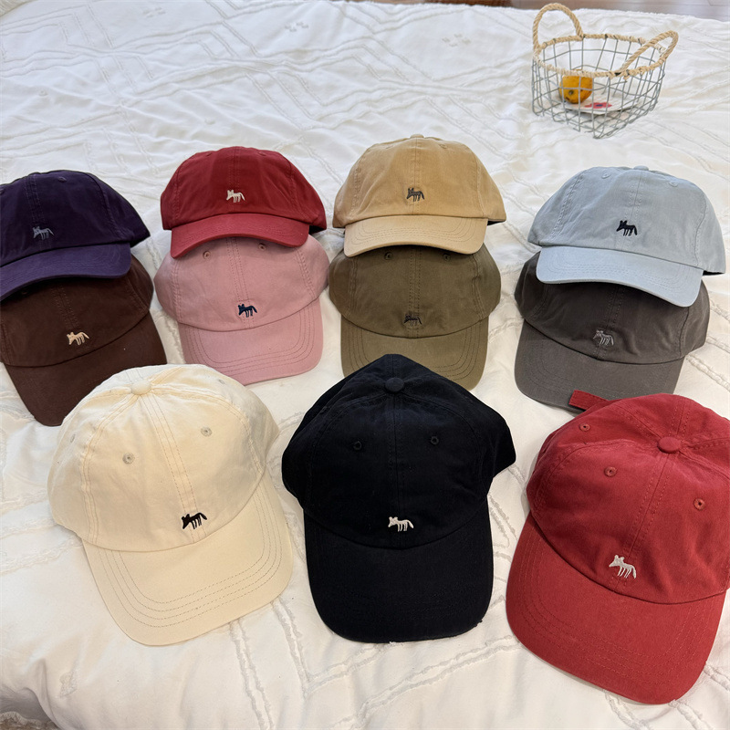 Korean Style Little Fox Embroidered Baseball Cap Women Spring Summer Versatile Wide Brim HighQuality Pure Cotton Soft Top Hat for Men