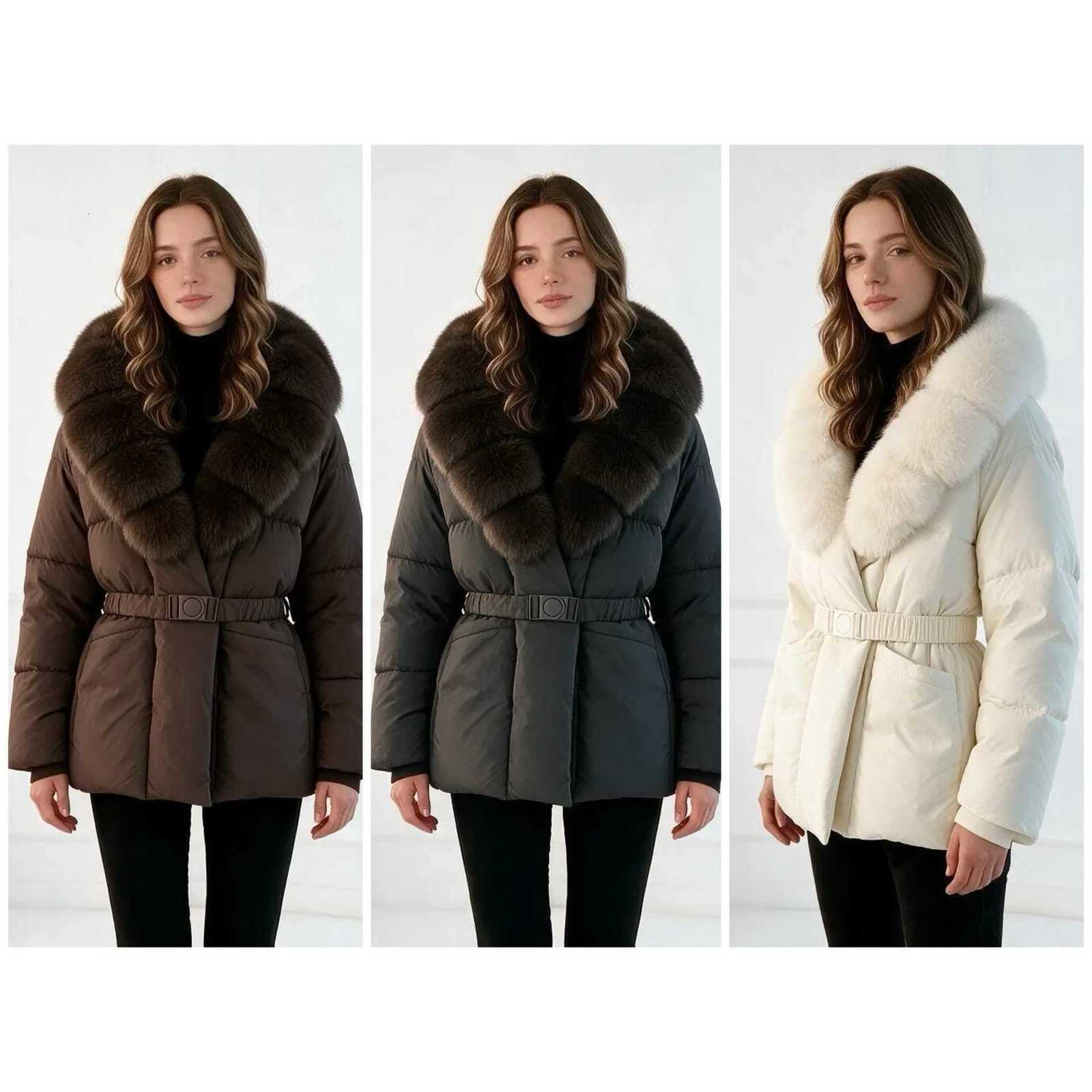 Women's Down Parkas 2026 winter new medium and long down cotton clothes women's waist big fur collar and thin fashion cotton clothes jacke