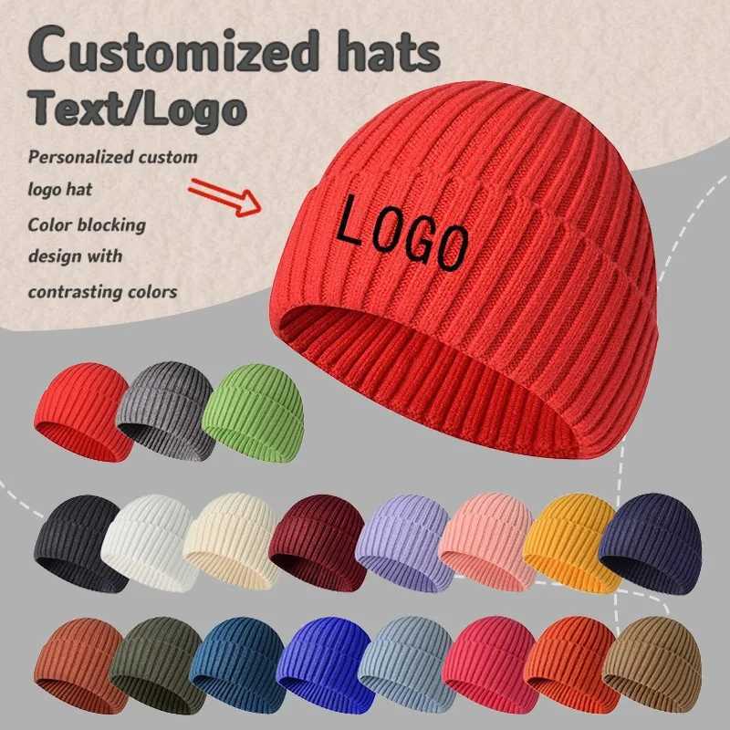 Beanie/Skull Caps Custom Embroidered Winter Knitted Pullover Hat Solid Color Warm Casual Men and Women Short-brimmed Skull Beanie Cap GorrasT261017