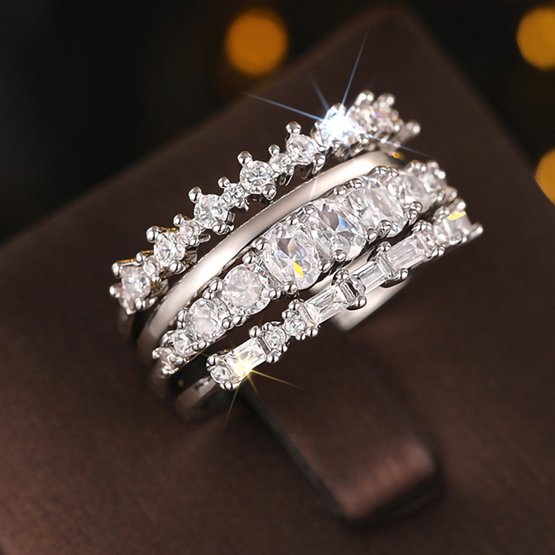 Huitan European American Style, Lightweight Luxury, High-End Geometric Ring Women. A Set Of Four Sparkling Fashionable Ri, Suitable For Engagements