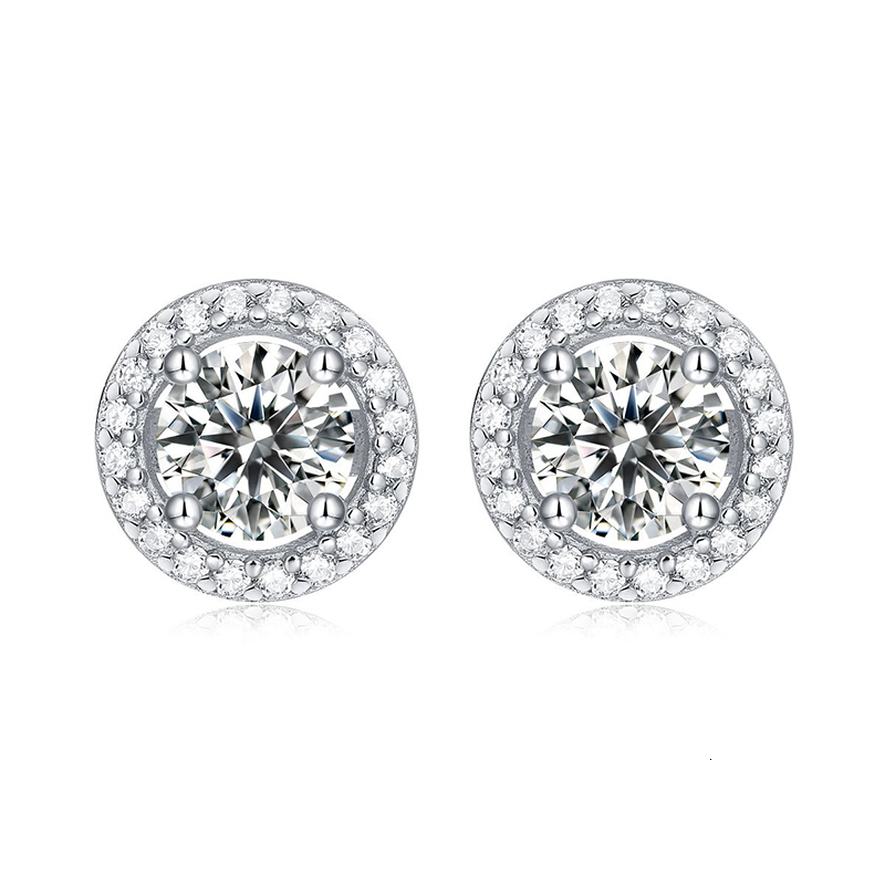 925 Sterling Silver Round Halo Lab Grown Diamond Stud Earrings for Women Wedding Fine Jewelry