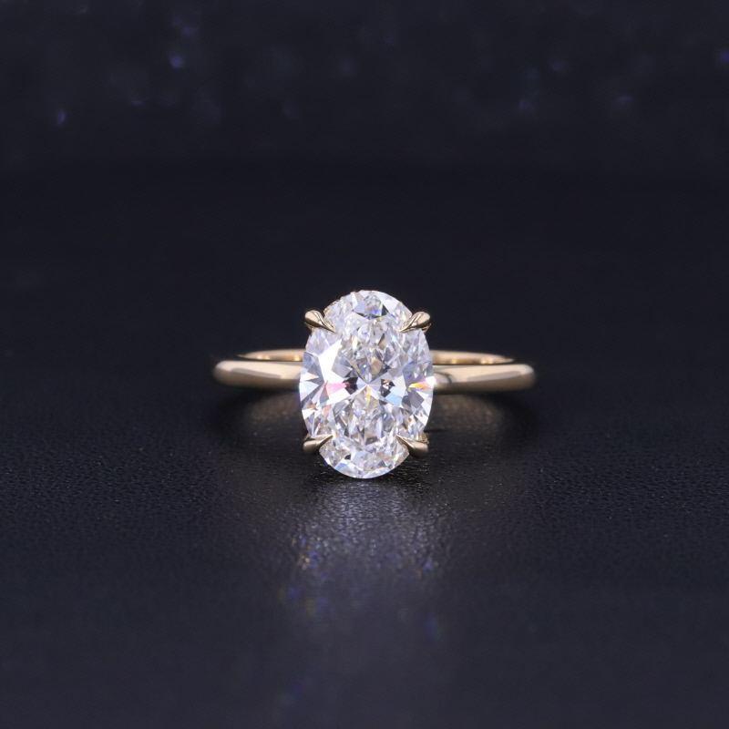 10K Solid Gold Oval Cut Lab Grown Diamond Engagement Ring 4 Prong Solitaire IGI Certified Wedding Ring for Women