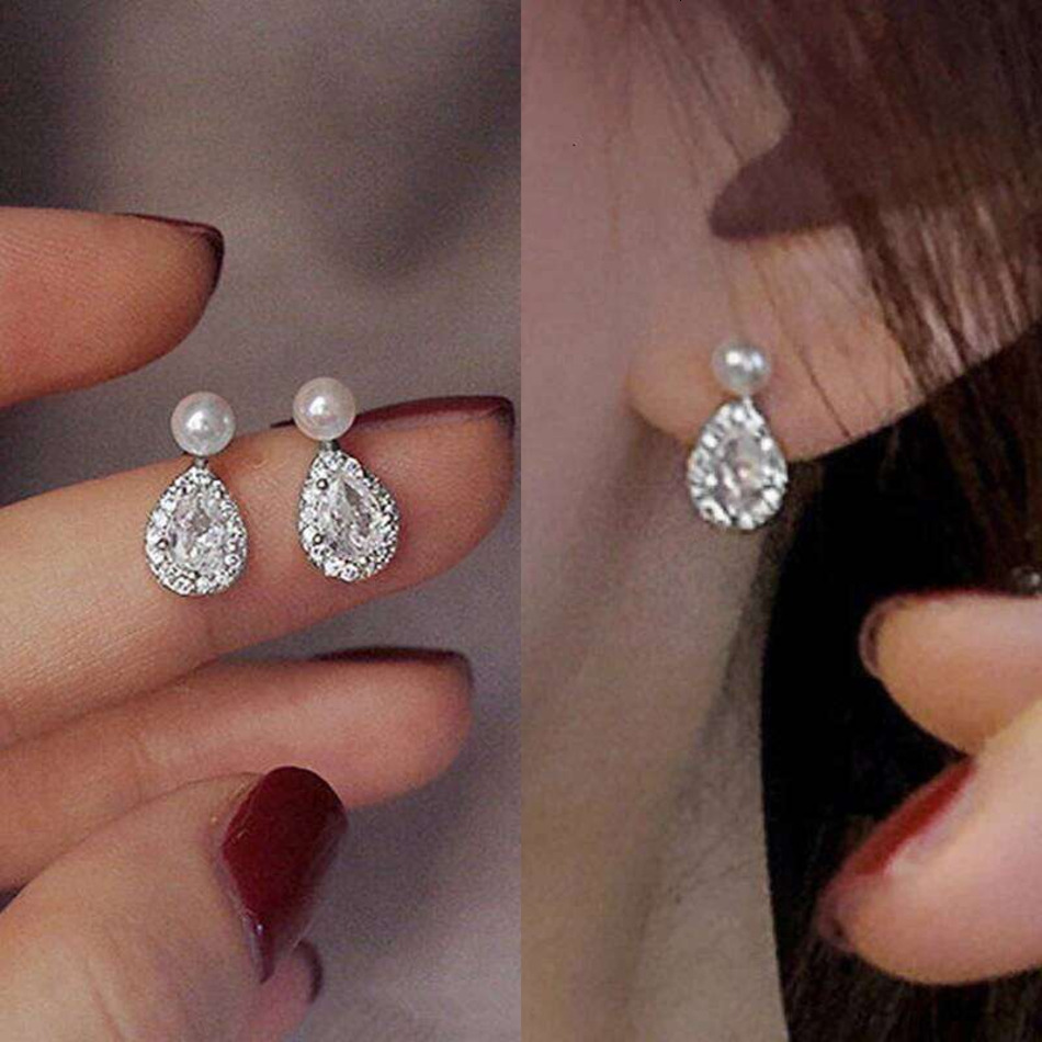 perfume 2026 New Huitan Dainty cologne Pear Cubic Zirconia For Women Silver Color Romantic Imitation Pearl Earrings Daily Wear Elegant Jewelry Desig