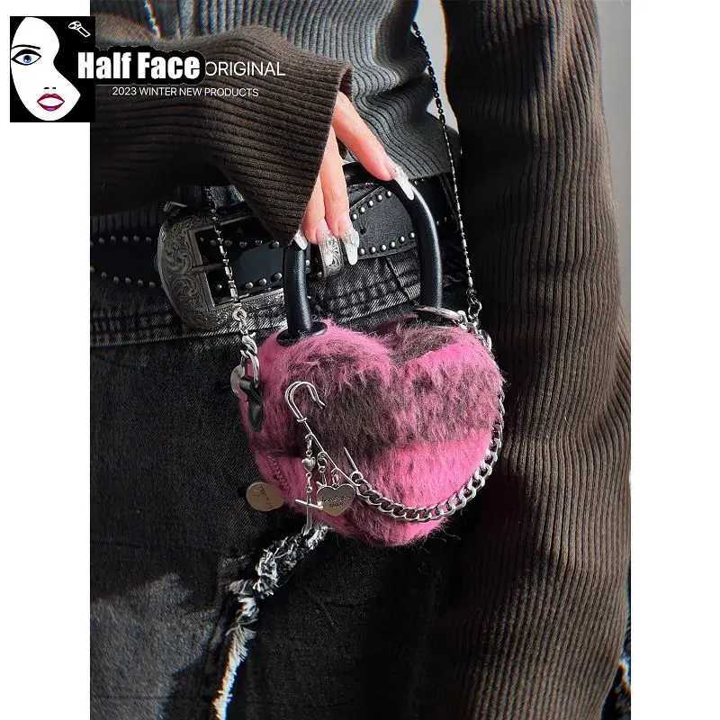 Shoulder Bags Y2K Harajuku Womens Gothic Steam Punk One Shoulder Design Woolen Plaid Love Mini Underarm Lolita Crossbody Bags Tote H261016