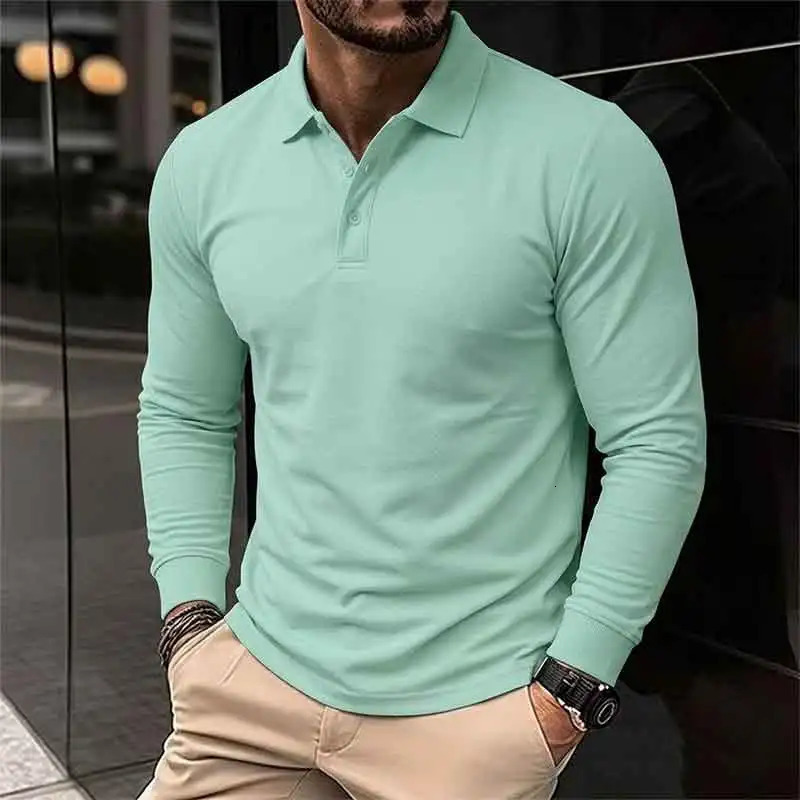 Mens Long Sleeve Henry Polo Shirts Spring Autumn Smart Casual Breathable Comfortable Shirt Solid High Quality Male TShirt 261016