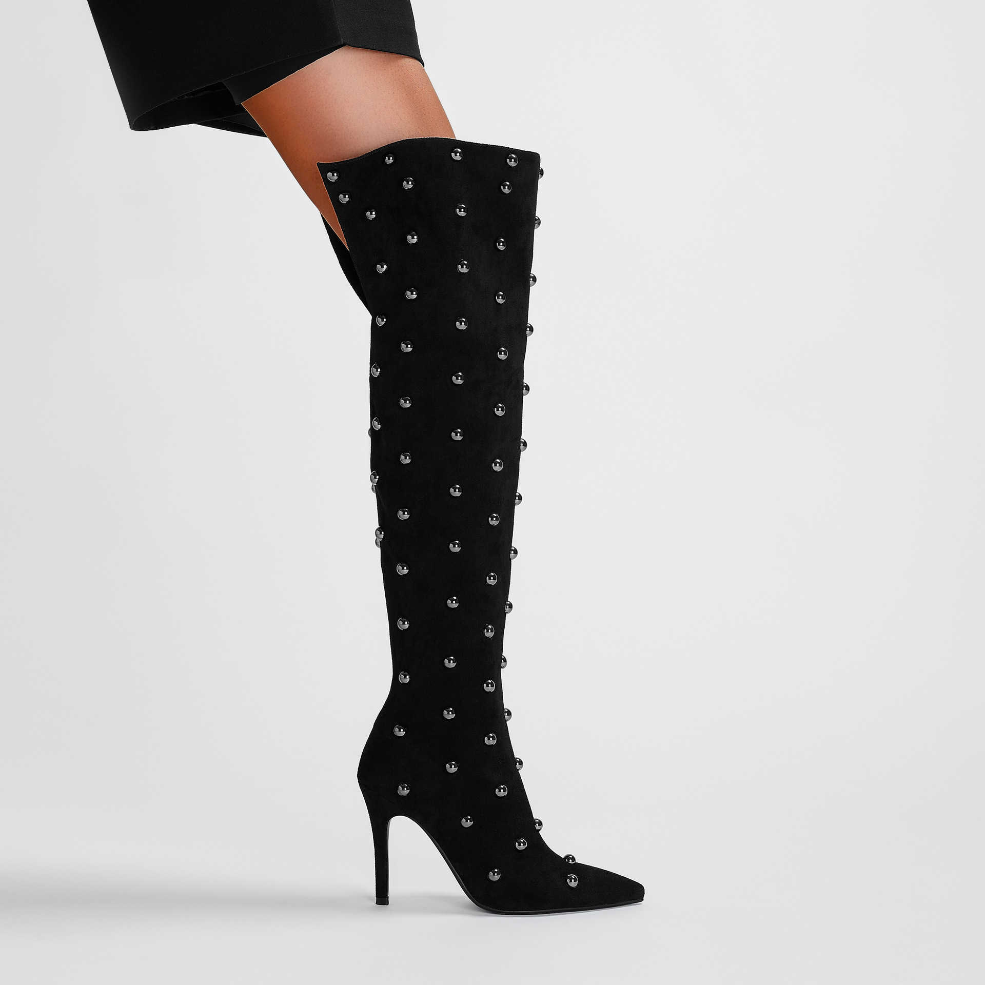 2026 new style pointed-toe, stiletto-heel, ultra-high-heeled, beaded, riveted, over-the-knee, fashionable, plus-size women's boots