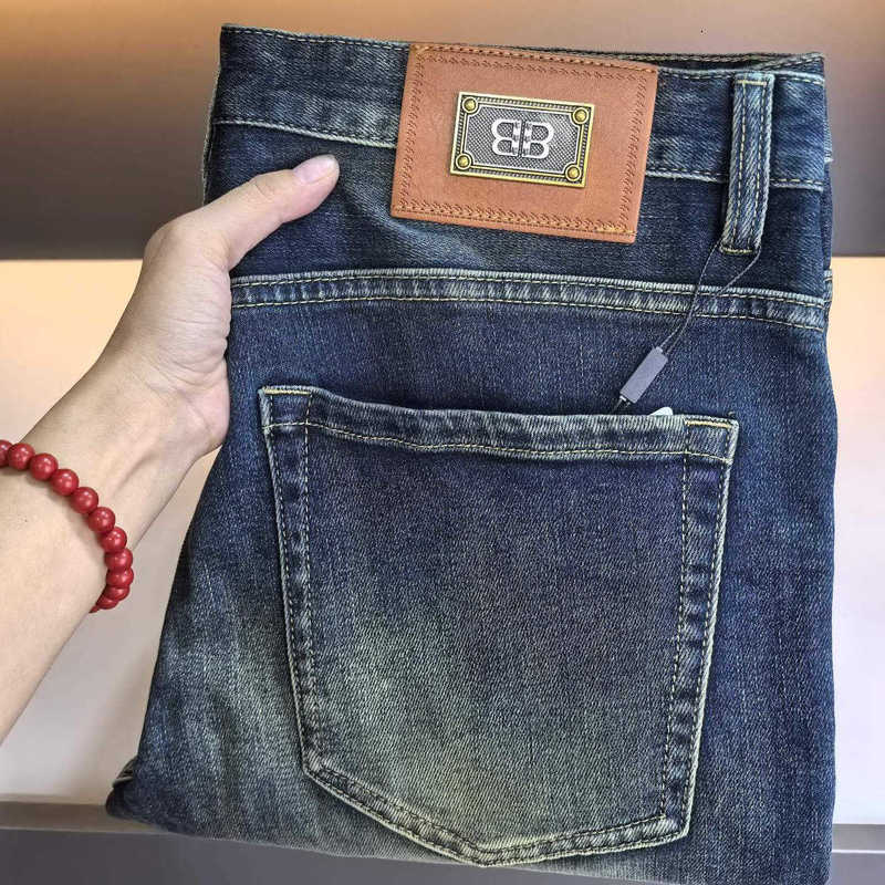 Men's Jeans designer Minimalist Autumn Winter High-End European men Jeans Nostalgic New Trend Green Washed Slim Stretch Small Straight men Long